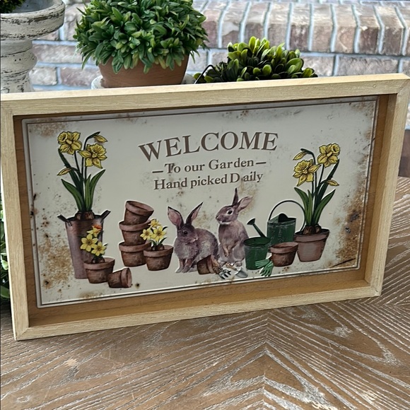 Other - Garden Welcome Sign with Rabbits and Flowers